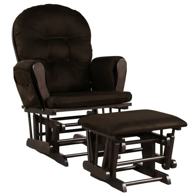 Costway Wood Glider Rocker Chair Ottoman Set w/Cushion for Nursery Brown
