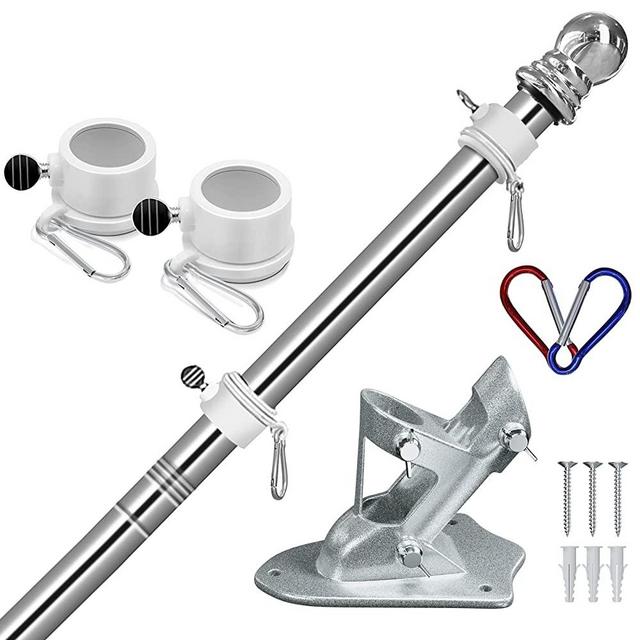 ZMTECH Flag Pole for House, 6 FT Flag Holder with Bracket for American Flag, Stainless Steel Flag Pole Kit for Outside House Garden Yard, Residential or Commerical Flag Pole Kit (Without Flag,Silver)