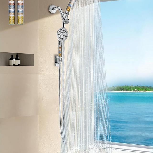 MakeFit Dual Filtered Shower Heads Combo, High Pressure Rain Shower Head with Handheld Spray Built-in Power Wash, Dual Handheld Shower Head for Hard Water, Remove Chlorine for Healthier Skin- Chrome