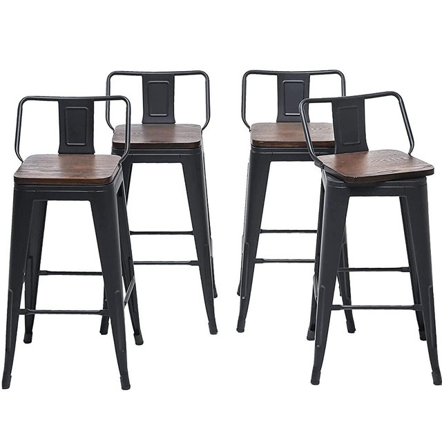 Changjie Furniture Swivel Metal Bar Stools Kitchen Counter Height Stools Industrial Barstools Set of 4 (Swivel 26 inch,Matte Black Wooden)