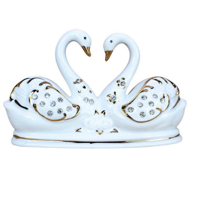 Swan Couple Figurine Vintage White Porcelain: Wedding Table Decor (5.50 x 3.20 in) Love Symbol Lovers Collectible Gift