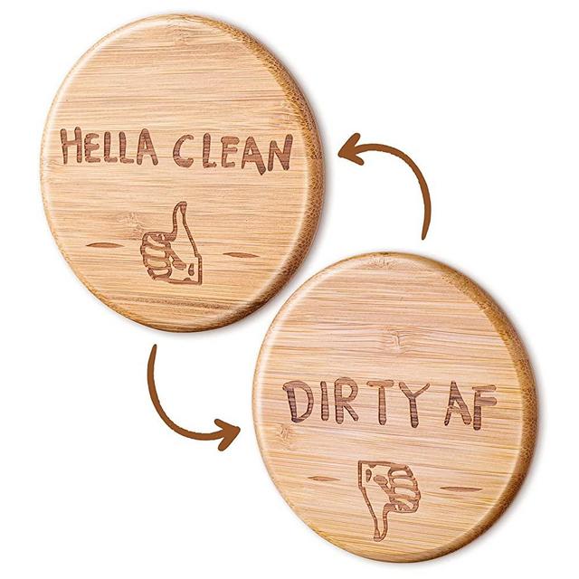 Bamboo Dishwasher Clean Dirty Magnets: Wooden Dishwasher Clean and Dirty Magnets Sign, Double Sided Refrigerator Magnets Flip Indicator, Super Strong Magnets, Funny Kitchen Sign