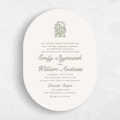 Beige Oval Wedding Invitation - Vianne Portrait