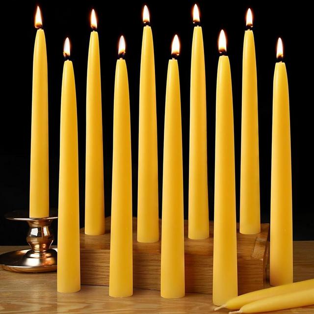 12pcs 10" Beeswax Taper Candles Natural Pure Beeswax Candles Smokeless Dripless 10 Hour Long Burn Time Beeswax Candlesticks for Home