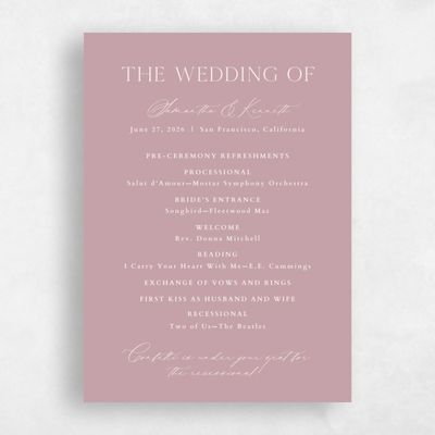 Pink Standard Wedding Program - Manarola