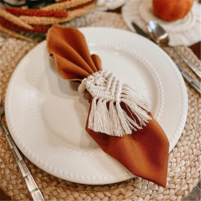 Joyindecor Napkin Rings Set of 6 - Handmade Bohemia Macrame Woven Cotton Napkin Ring Holders for Wedding Party, Farmhouse Dining Table Decoration