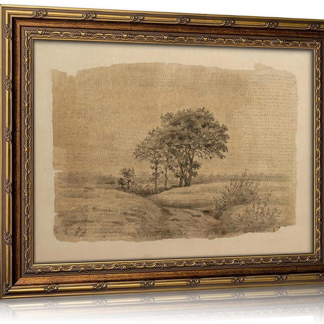 Vintage Gold Framed Sepia Country Landscape Sketch Wall Art, Rustic Tree Grove Canvas Prints, Antique Rural Path Drawing Poster Artwork for Modern Farmhouse Living Room Office Wall Decor，9x11in