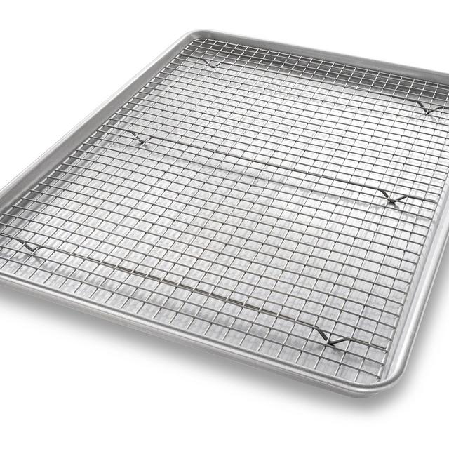 USA Pan Bakeware Extra Large Sheet Baking Pan and Bakeable Nonstick Cooling Rack Set