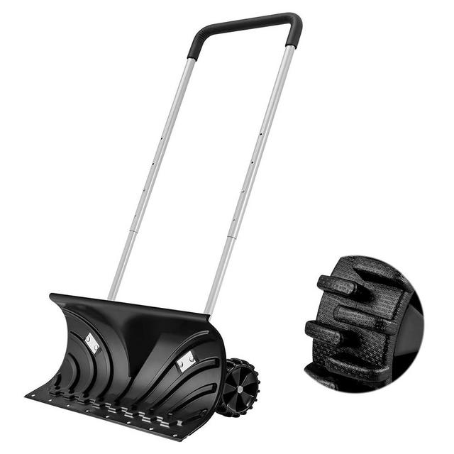 ORIENTOOLS Snow Shovel with Wheels for Driveway, Heavy Duty Snow Pusher with 6" Wheels and 26" Wide Blade for Efficient Snow Removal with Thickened Aluminum Tube Snow Pusher for Doorway Sidewalk