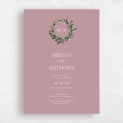 Dusty Rose, Pink Wedding Invitation - Gingerwood Classic