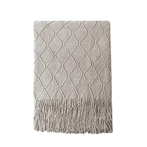 Bourina Textured Solid Soft Sofa Throw Couch Cover Knitted Decorative Blanket, 60" x 80",Beige