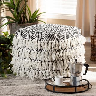 Alain Moroccan Inspired Handwoven Wool Tassel Pouf Ottoman