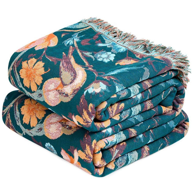 MSGKV Boho Throw Blanket for Bed 60"x80" Cotton Birds Floral Twin Size Couch Blanket Muslin Spring Breathable All Seasons Lightweight Farmhouse Blankets