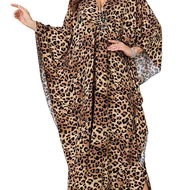 Yanziliu Women Kaftan Dresses Plus Size V-Neck Batwing Sleeves Beach Cover Up Summer Floral Print Caftan Dress