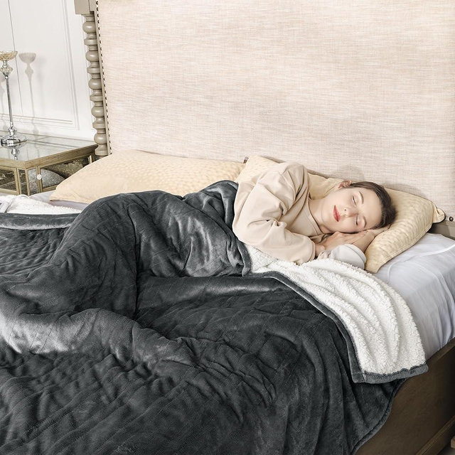 Sunvivi Heated Blanket Queen Size, Electric Throw Dual Control, 5 Years Warranty, 10 Heat Settings, 12 Hours Auto Off, Soft Flannel and Sherpa, Machine Washable, ETL Certified, Grey