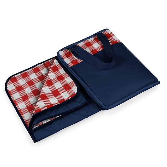 Picnic Time Vista Outdoor Picnic Blanket, Navy with Red Check