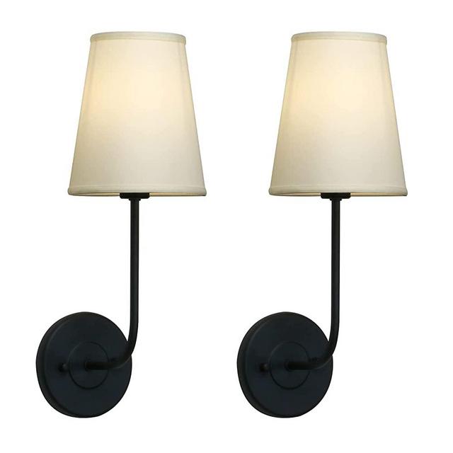 Pathson 2-Pack Rustic Wall Sconce with Light Yellow Fabric Shade Not Pure White, Modern Vintage Wall Mounted Lamp 1-Light Fixture Suitable for Bedroom Living Room, Matte Black Finish (Black)