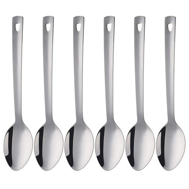 13-Inch Serving Spoons Set of 6, dongbo Stainless Steel Long Handle Buffet Serving Spoons for Catering, Silver