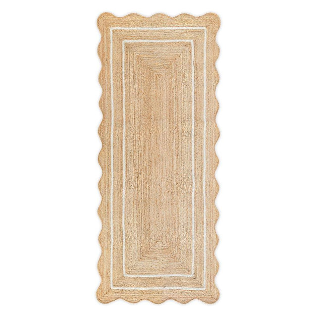 Weaving Village 2'x6' Jute Scalloped Boho Jute Runner Rug, Off White