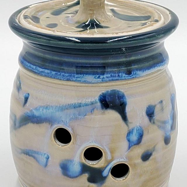 Liscom Hill Pottery - Black and Blue with Teal Garlic Keeper