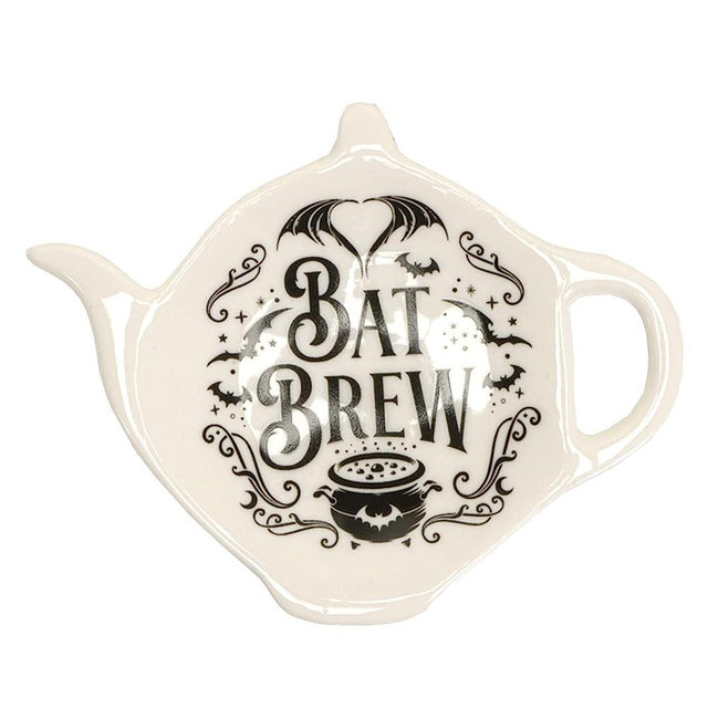 Ceramic Bat Brew Spooky Spoon Holder, Tabletop Decor, Halloween Gift, Tea or Coffee Time, 4.33"L X 3.27"W X 0.71"H