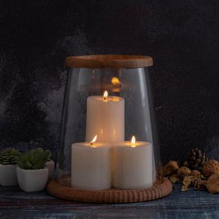 Acacia Wood with Glass Lantern