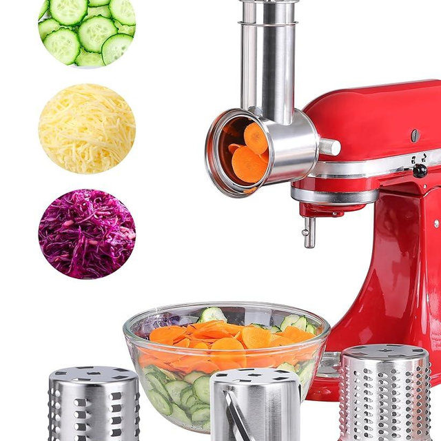 FavorKit Slicer Shredder Attachment for KitchenAid Mixers, Stainless Steel Large Salad Maker,Cheese Grater Accessories with 3 Thick Blades,Dishwasher Safe