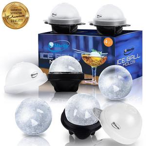 Shefio - Unique Ice Ball Maker Sphere Mold - 4 Pack - Round Ice Cube Molds - Make Large 2.5-inch Ice Cube Balls - Lightweight, Flexible & Durable Spherical Silicone Ice Tray