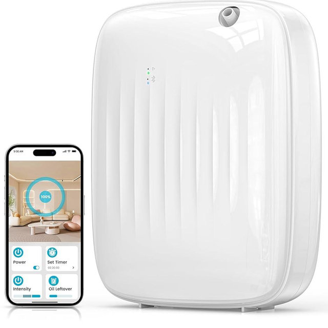Ziweo Waterless Essential Oil Diffuser - Whole-Home Scent Cold Air Diffuser Up to 3000sq.ft for Large Home Office Hotel - Adjustable Intensity & Time, App & Panel Control - Quiet, Wall Amount - 400ml