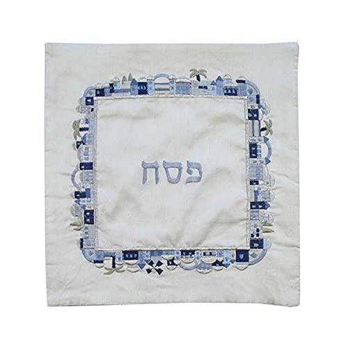 EMANUEL Yair Embroidered Matzah Cover for Passover | Matches Folding Matzah Basket (Blue Jerusalem MMB-5)