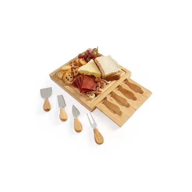 MOVSSOU Cheese Board Set with Knife Slide-Out Drawer