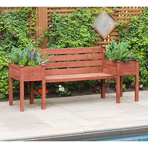 Leisure Season PBB7821 Wood Planter Bench - Brown - 1 Piece - Outdoor Wooden Seat with Raised Plant - Rustic Garden and Yard Decoration - Roses, Herb, Flower Display - Deck, Patio and Pergola Seating