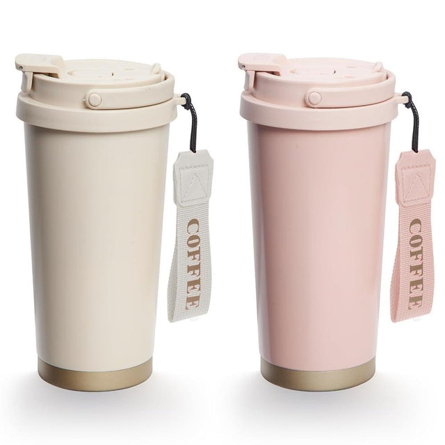 Sinekequnsun 2 Pack 17oz Insulated Coffee Mug, Leakproof Travel Coffee Tumblers With Strap, Vacuum-Insulated Stainless Steel Reusable Coffee Cup for Hot & Cold Drinks