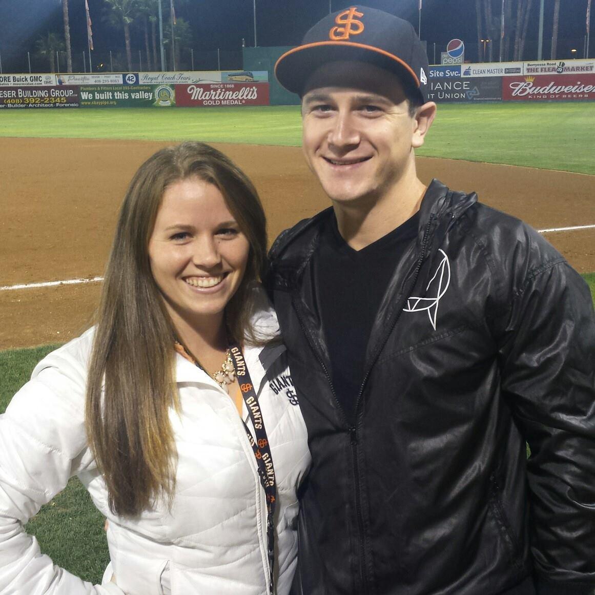 Jake came to visit Jacquie at the San Jose Giants game.