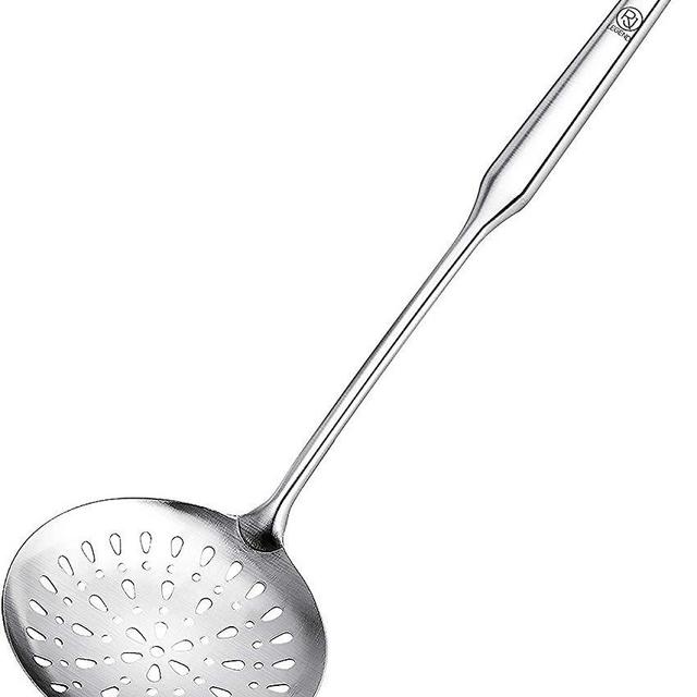 RJ Legend 304 Stainless Steel Large Slotted Spoon 4.5In, Stainless Steel- Perfect Fry Ladle, Skimmer & Strainer | Multi-Use Slot Spoon – Oil Skimmer – Wok Skimmer Ladle, Extraordinary Heat Resistance