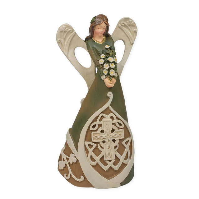 7" Luck of The Irish Woodcut Inspirational Angel Figure with Celtic Cross
