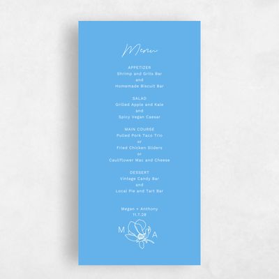 Blue Floral Wedding Menu - Bow Bridge
