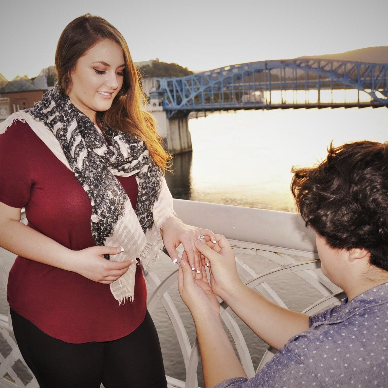 One of our engagement pictures at Walnut Street Bridge in Chattanooga, TN.
