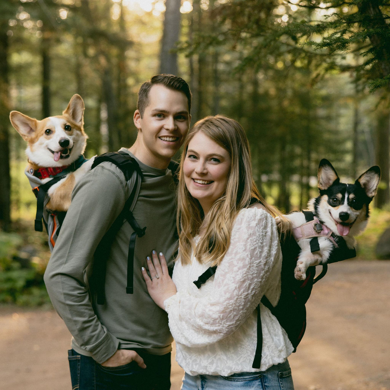 The backpacks are a necessity with our two crazy corgis!