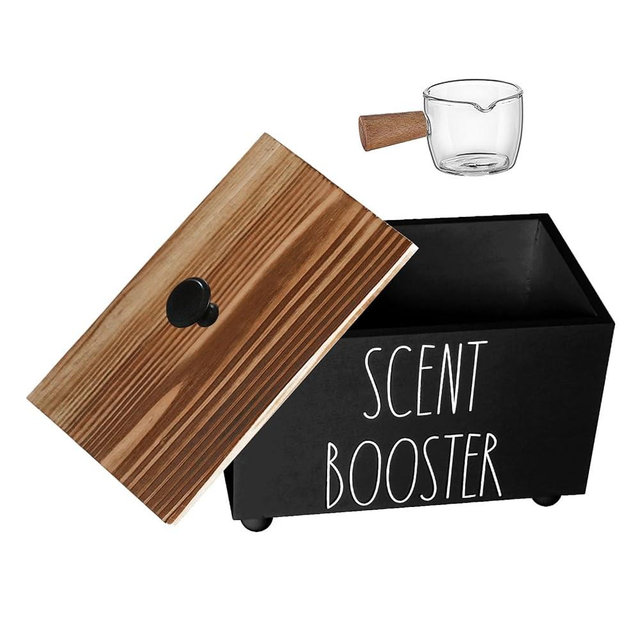 CHONIC Laundry Scent Booster Container, Farmhouse Scent Beads Storage Organization, Rustic Wood Dispenser for Clothing Fragrance Beads, Laundry Room Powder Box, Laundry Detergent Organizer Bin(Black)
