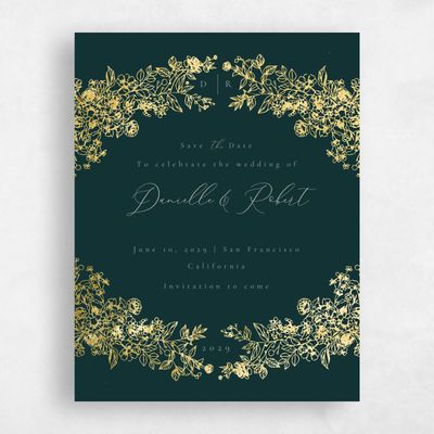 Dark Emerald, Green Wedding Save the Date - Sawyer Portrait Foil