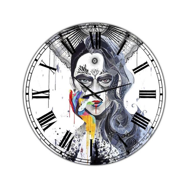 Designart Urban Lady with Rainbow Hand Oversized Modern Wall Clock - 36" x 28" x 1"