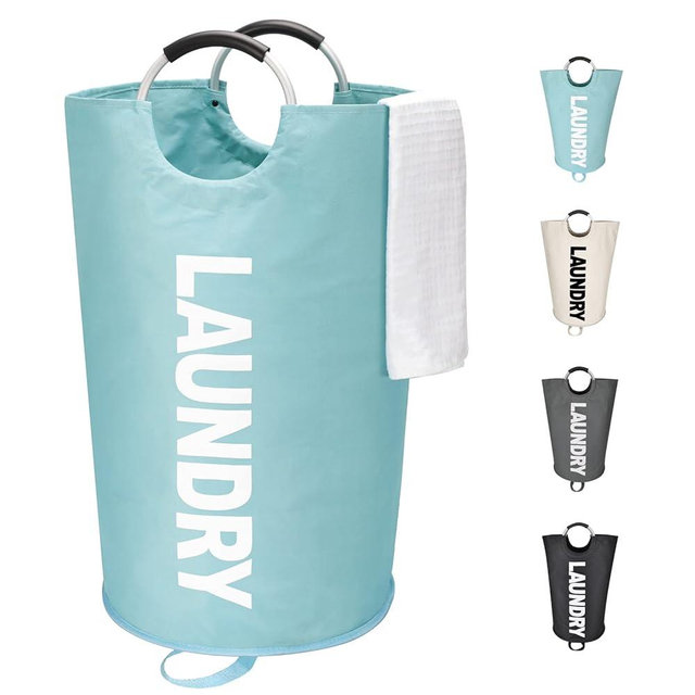 Maxsilan 90L Large Laundry Basket, Freestanding Tall Clothes Hamper, Collapsible Laundry Bag,Waterproof with Foam Protected Aluminum Handles for College Dorm, Family,Light Blue
