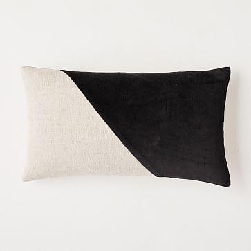 Cotton Linen + Velvet Corners Pillow Cover, 12"x21", Black