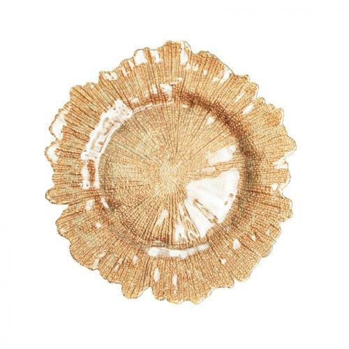 Koyal Wholesale Bulk Flora Glass Charger Plates, Gold Starburst Charger Plates, Gold, Set of 4