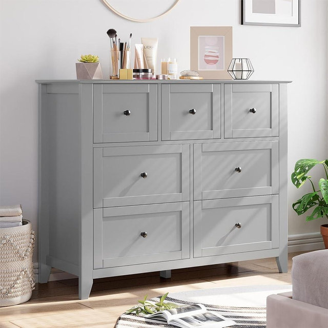 IDEALHOUSE 7 Chest of Drawer Dresser, Modern Grey Storage Organizer Dresser with Drawers for Bedroom, Living Room, Entryway