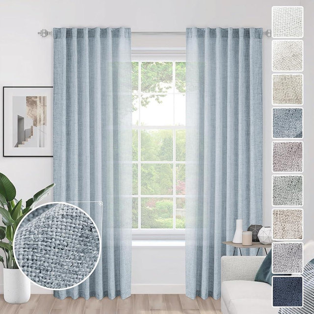 Light Grey Blue Linen Curtains Dusty Blue Curtains for Living Room 2 Panels Set Back Tab Modern Farmhouse Light Filtering Curtains 96 Inches Long Drapes for Bedroom Country 96 Inch Length Stone Blue