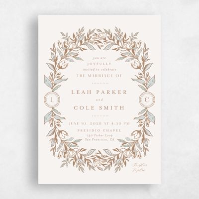 Beige Floral Wedding Invitation - Heliconia Portrait