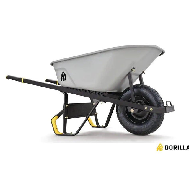 6 cu. ft. PRO Heavy-Duty Steel Tub Wheelbarrow, Steel Braces and Handles, Easy Pivot/Dump Design, 16 in. Pneumatic Wheel
