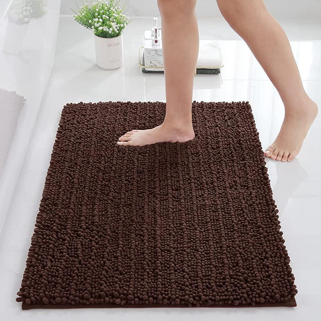 Arotive Luxury Chenille Bathroom Rug Mat, Extra Soft Thick Absorbent Shaggy Bath Rugs, Non-Slip Machine Wash Dry Plush Bath Mats for Bathroom, Shower, and Tub (17''x24'', Brown)